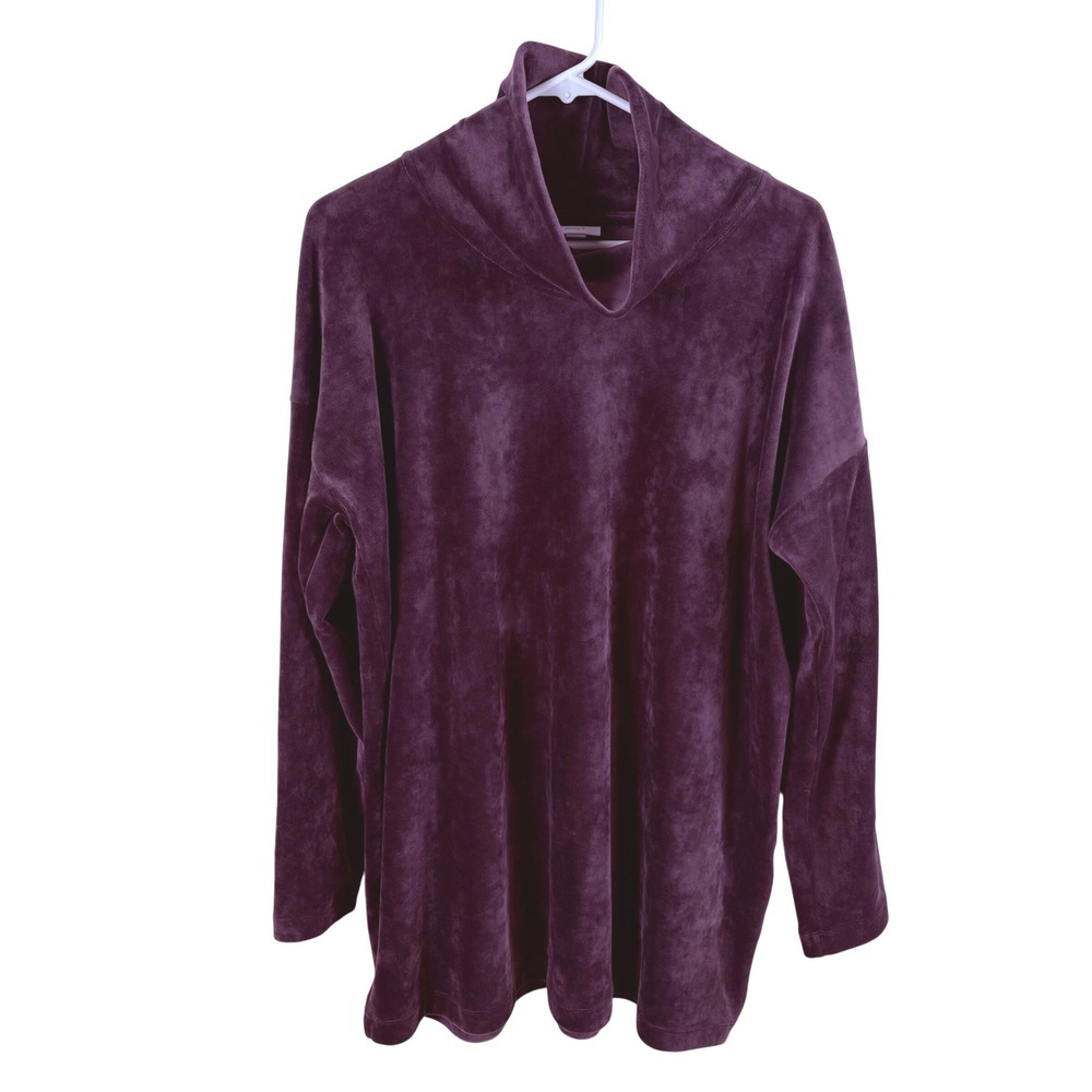 Pure Jill Velour Tunic Top Women's L Purple Cowl Neck Cozy Oversized Loungewear